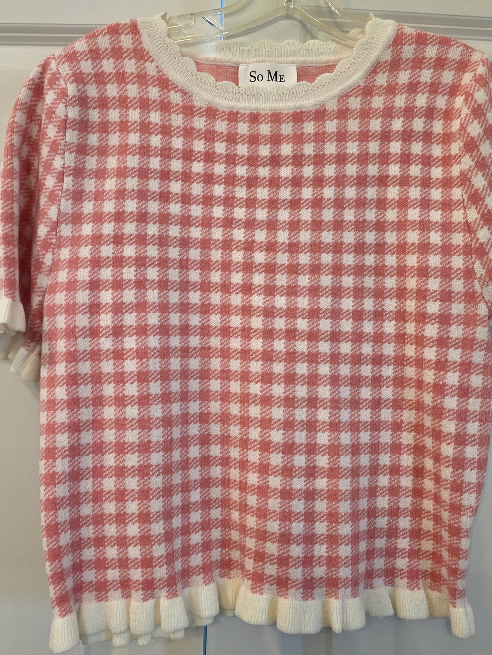 So Me Pink & White Gingham Short-Sleeve Crewneck Sweater
